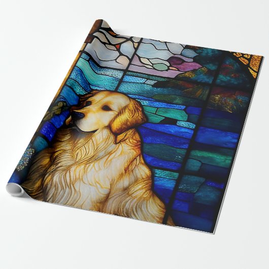 Golden Retriever Glas in lood Pattern Dog Cadeaupapier (Uitgerold)