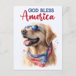 Golden Retriever, God Bless America Ansichtkaart Briefkaart