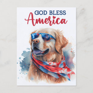 Golden Retriever, God Bless America Ansichtkaart Briefkaart
