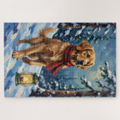 Golden Retriever Guiding Light in Snowy Forest Legpuzzel (Horizontaal)