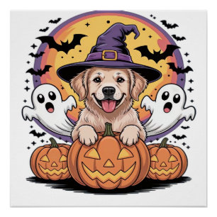 Golden Retriever Halloween Heks Hond Klassiek T-Sh Perfect Poster