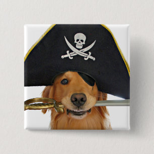 Golden Retriever Halloween Pirate Vierkante Button 5,1 Cm
