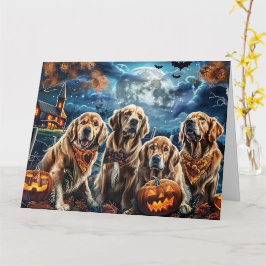 Golden Retriever Halloween Spooky Kaart (Gele Bloem)