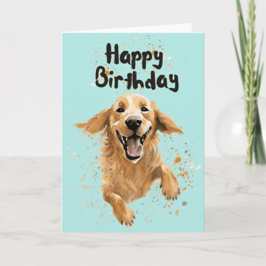 Golden Retriever Happy Birthday Kaart (Voorkant)