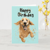 Golden Retriever Happy Birthday Kaart (Gele Bloem)