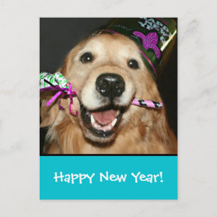 Golden Retriever Happy New Year Postcard Feestdagenkaart