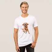Golden Retriever Happy Speelse Plezier Springen in Tri-Blend Shirt (Voorkant volledig)