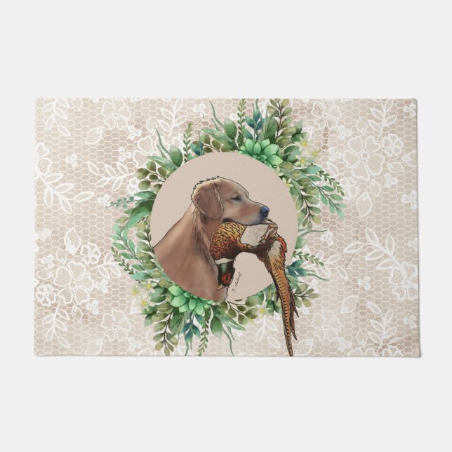 Golden Retriever Head met Pheasant Deurmat (Voorkant)