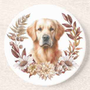 Golden Retriever Herfst krans Zandsteen Onderzetter