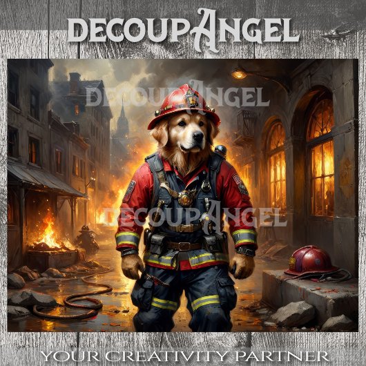 Golden Retriever Hond Brandweerman - Decoupage - Tissuepapier