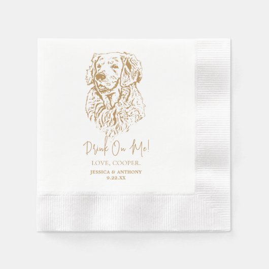 Golden Retriever Hond Hand Tekening Bruiloft Servet (Voorkant)