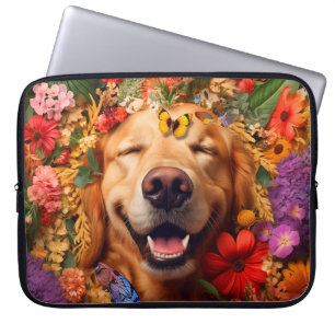 Golden Retriever Hond met Bloemen Laptop Tas