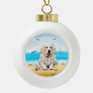golden retriever Hond op het strand Keramische Bal Ornament