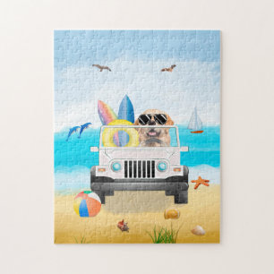 Golden Retriever hond Rijden op het strand Legpuzzel