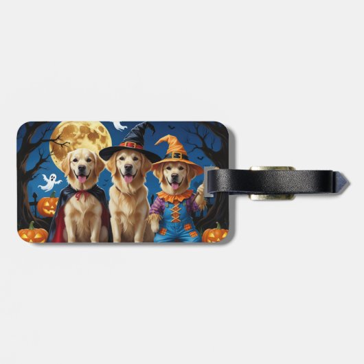 Golden Retriever Honden Pompoen Halloween Grappig Bagagelabel (Achterkant horizontaal)