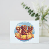 Golden Retriever Honden Zomer Zwembad Floaties Briefkaart (Staand voorkant)