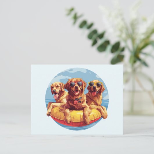 Golden Retriever Honden Zomer Zwembad Floaties Briefkaart (Staand voorkant)