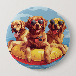 Golden Retriever Honden Zomer Zwembad Floaties Ronde Button 4,0 Cm