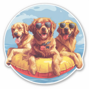 Golden Retriever Honden Zomer Zwembad Floaties Sticker