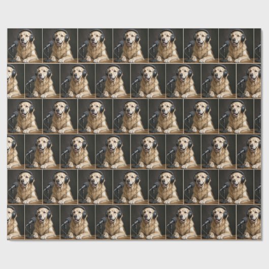 Golden Retriever Hosting a Podcast Cadeaupapier (Vlak)