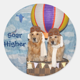 Golden Retriever Hot Air Ballonpiloten Ronde Sticker