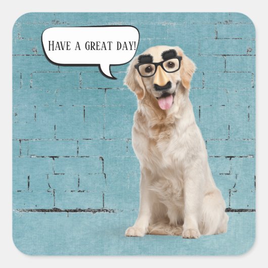 Golden Retriever Humor Vierkante Sticker (Voorkant)