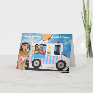 Golden Retriever Ice Cream Truck Birthday Kaart