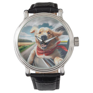 Golden Retriever in autoruit Horloge
