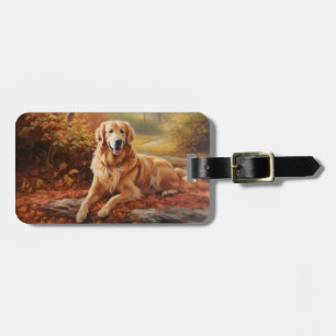 Golden Retriever in Autumn Leaves Herfst Inspire Bagagelabel