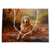 Golden Retriever in Autumn Leaves Herfst Inspire Groot Cadeauzakje (Voorkant)