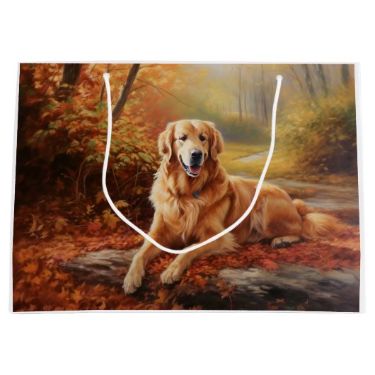 Golden Retriever in Autumn Leaves Herfst Inspire Groot Cadeauzakje (Voorkant)