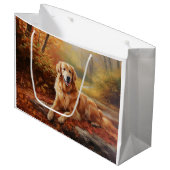 Golden Retriever in Autumn Leaves Herfst Inspire Groot Cadeauzakje (Voorkant Gekanteld)