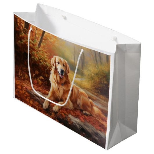 Golden Retriever in Autumn Leaves Herfst Inspire Groot Cadeauzakje (Voorkant Gekanteld)