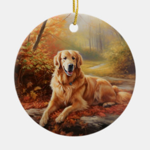 Golden Retriever in Autumn Leaves Herfst Inspire Keramisch Ornament