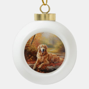 Golden Retriever in Autumn Leaves Herfst Inspire Keramische Bal Ornament