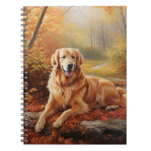 Golden Retriever in Autumn Leaves Herfst Inspire Notitieboek