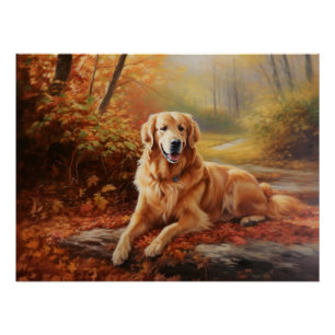 Golden Retriever in Autumn Leaves Herfst Inspire Perfect Poster