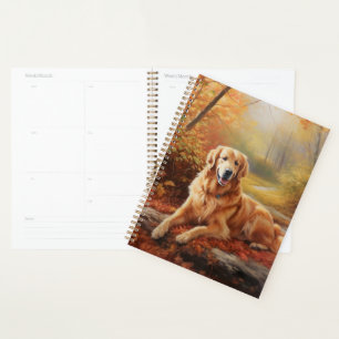 Golden Retriever in Autumn Leaves Herfst Inspire Planner