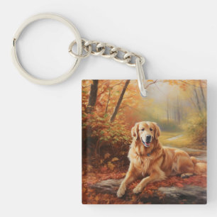 Golden Retriever in Autumn Leaves Herfst Inspire Sleutelhanger