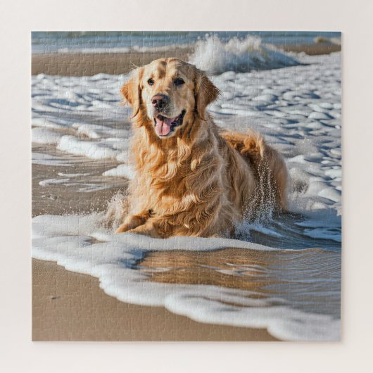 Golden Retriever in Beach Wave Legpuzzel (Verticaal)
