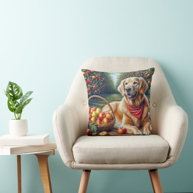 Golden Retriever in de appelboomgaard Kussen (Stoel)