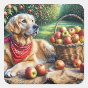 Golden Retriever in de appelboomgaard Vierkante Sticker