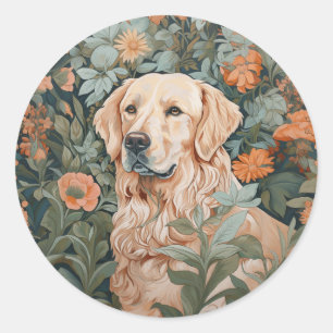 Golden Retriever in de stijl van William Morris Ronde Sticker