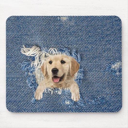 Golden Retriever in Denim Hole Muismat (Voorkant)