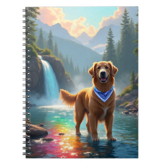 Golden Retriever in een fantasie regenboog rivier Notitieboek