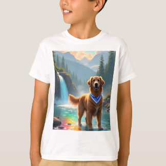 Golden Retriever in een Fantasy Rainbow River T-shirt