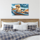 Golden Retriever in een  houten motorboot Canvas Afdruk (Insitu (Slaapkamer))