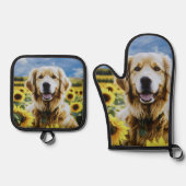 Golden Retriever in een Zonnebloemenveld Ovenwant & Pannenlap Set (Voorkant)
