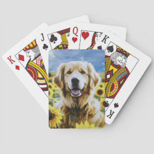 Golden Retriever in een Zonnebloemenveld Pokerkaarten