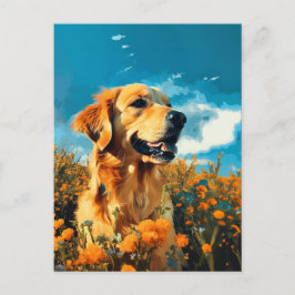 Golden Retriever in Floral Fields - Briefkaart